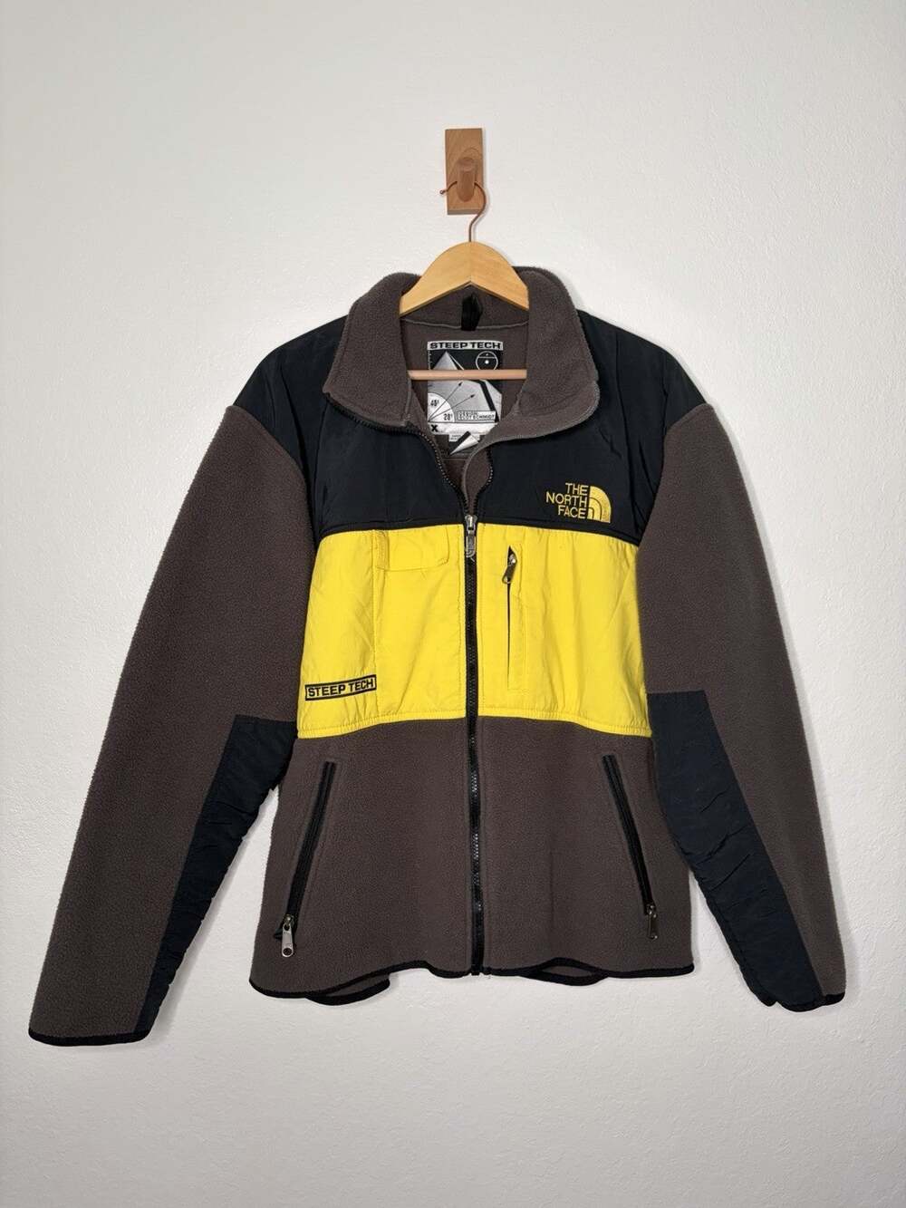 Vintage The North Face Steep Tech Fleece Jacket Size Large Gray Yellow Black